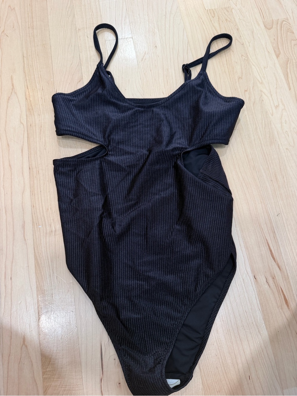 aerie Black Ribbed One-Piece Swimsuit